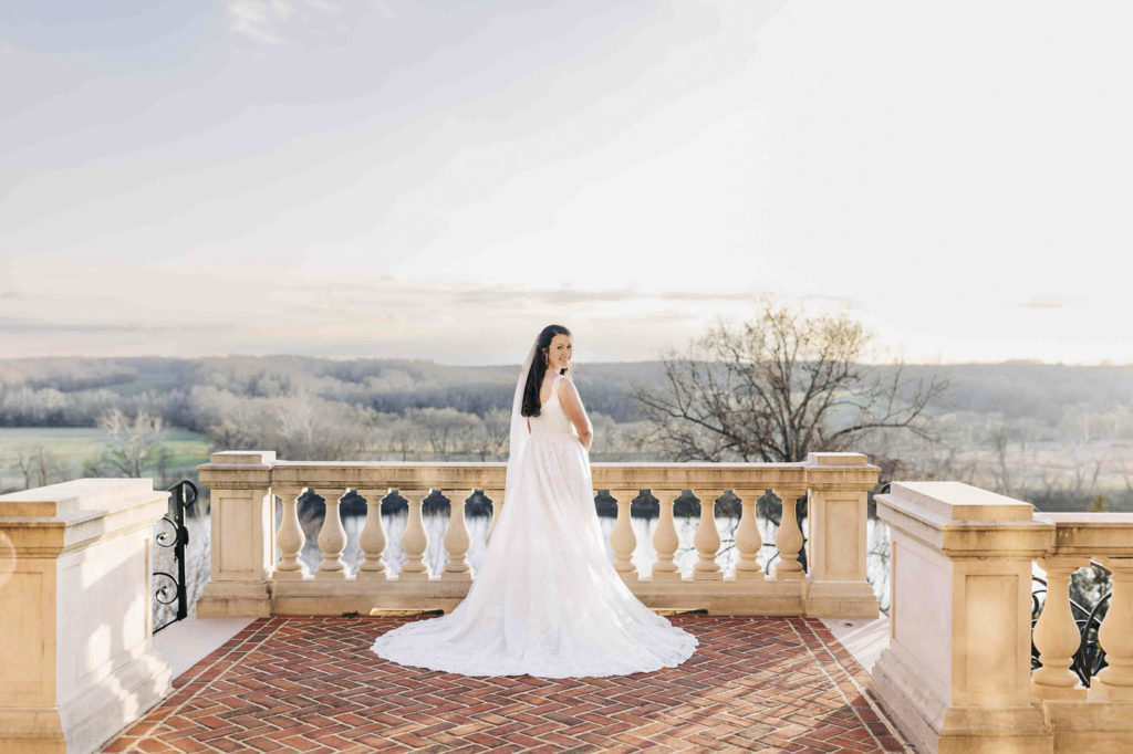 Bridal Portraits at The Estate at River Run on the balcony